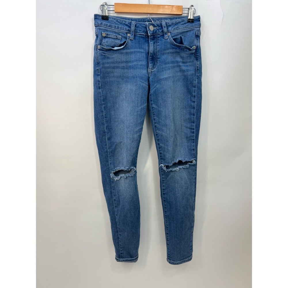 Gap Curvy Skinny Medium Wash Coupe‎ Moulante Distressed Blue Jeans Womens Sz 29